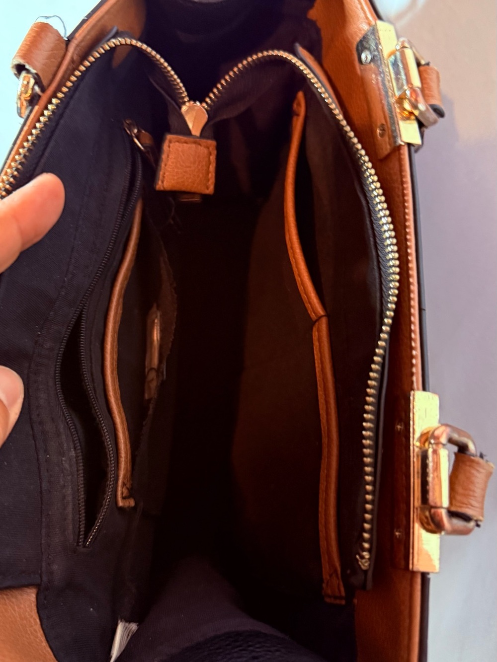 ALDO Colorblock Satchel Crossbody Bag Black Brown Cream Gold Hardware Purse - Picture 8 of 12